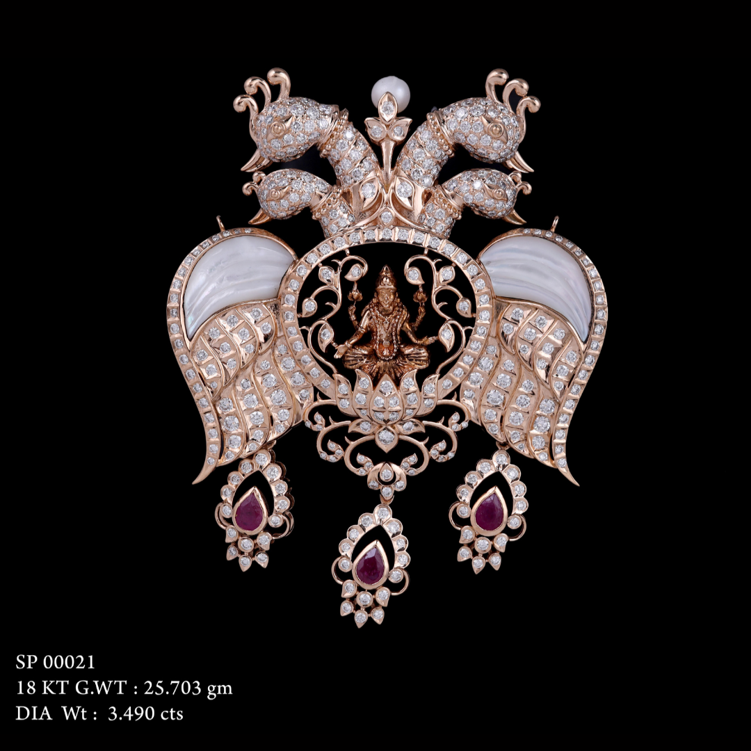 Kimtee Jewellers - God Laxmi Peacock MOP Pendant